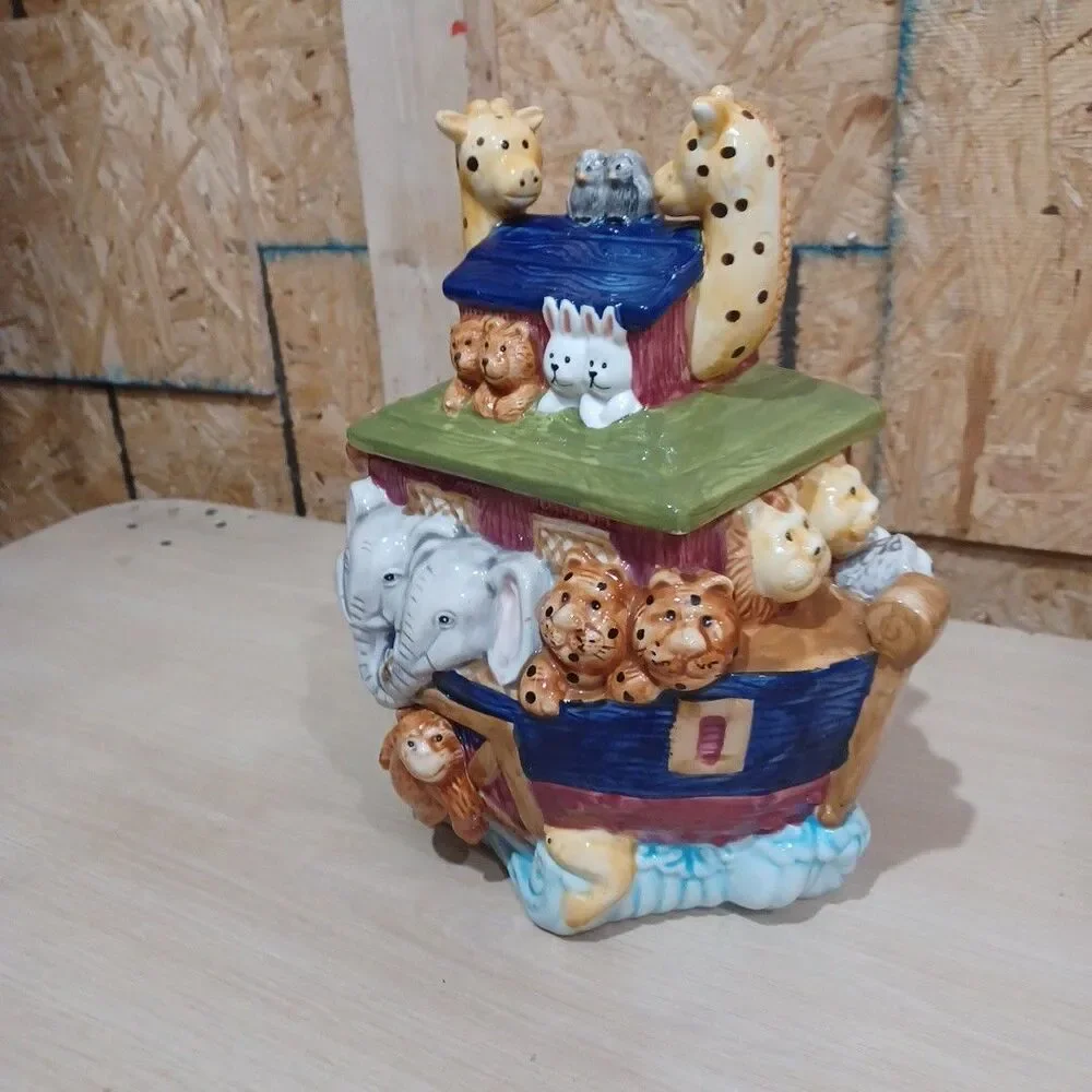 Vintage Noah’s Ark Ceramic Cookie Jar | Animal Ark Canister | Whimsical Biblical